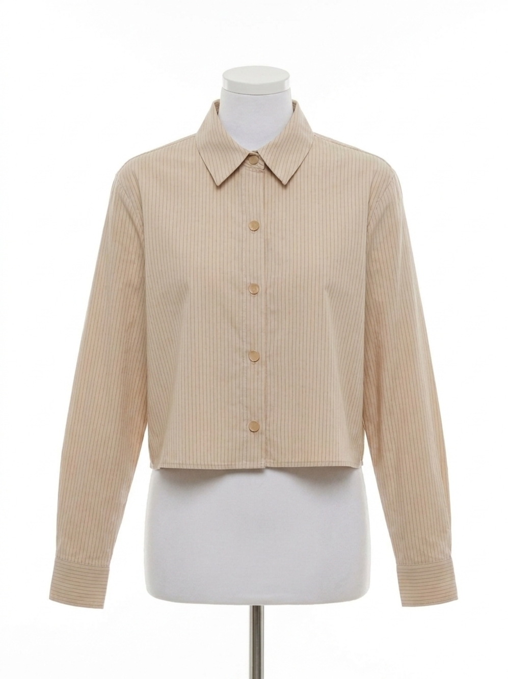 NEW L'AGENCE cosette crop hi low shirt in macadamia/light brown stripe